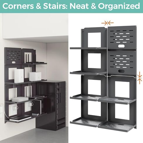 2-Tier Router Shelf Wall Mount Foldable - 10 inch Metal Outlet Shelf w/Cable Holes | Dual-Layer Organize & Connect for Router and Modem & Smart Home Decor | Folds Up & Stackable (Medium) in Saudi Arabia