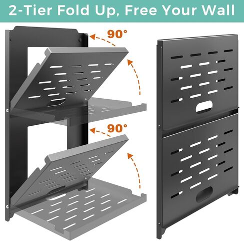 2-Tier Router Shelf Wall Mount Foldable - 10 inch Metal Outlet Shelf w/Cable Holes | Dual-Layer Organize & Connect for Router and Modem & Smart Home Decor | Folds Up & Stackable (Medium) in Saudi Arabia