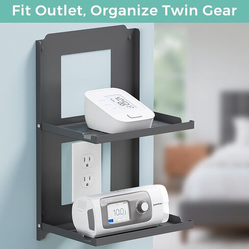 2-Tier Router Shelf Wall Mount Foldable - 10 inch Metal Outlet Shelf w/Cable Holes | Dual-Layer Organize & Connect for Router and Modem & Smart Home Decor | Folds Up & Stackable (Medium) in Saudi Arabia