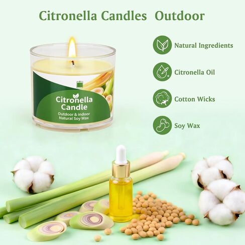 Citronella Candles Outdoor, 12 Pack Citronella Candles, 180 Hours Long Lasting Burn Time, Natural Soy Wax, Indoor & Outdoor Candle for Patio, Camping, Garden, Yard, Balcony, Summer Party, Home in Saudi Arabia