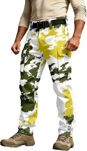 Mens Camo Pants Baggy Casual Camouflage Cargo Pant Outdoor Lightweight Work Hiking Sweatpant with Multi Pockets in Saudi Arabia