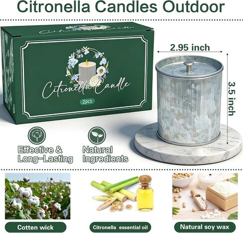 Citronella Candles Outdoor, 2 Pack 8oz Each, Natural Soy Wax with Citronella Oil, Long-Lasting 60H Burn Time, Silver Tin Candle Set for Patio, Garden, Deck, Backyard, Camping, Summer Nights in Saudi Arabia