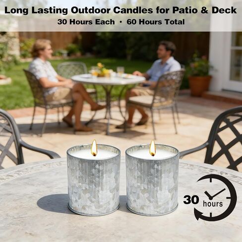 Citronella Candles Outdoor, 2 Pack 8oz Each, Natural Soy Wax with Citronella Oil, Long-Lasting 60H Burn Time, Silver Tin Candle Set for Patio, Garden, Deck, Backyard, Camping, Summer Nights in Saudi Arabia