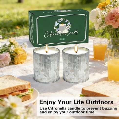 Citronella Candles Outdoor, 2 Pack 8oz Each, Natural Soy Wax with Citronella Oil, Long-Lasting 60H Burn Time, Silver Tin Candle Set for Patio, Garden, Deck, Backyard, Camping, Summer Nights in Saudi Arabia