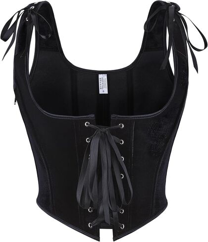XuoAz Renaissance Underbust Corset Top for Women - Lace Up Black Velvet Bustier Overbust Bodysuit Corset in Kuwait
