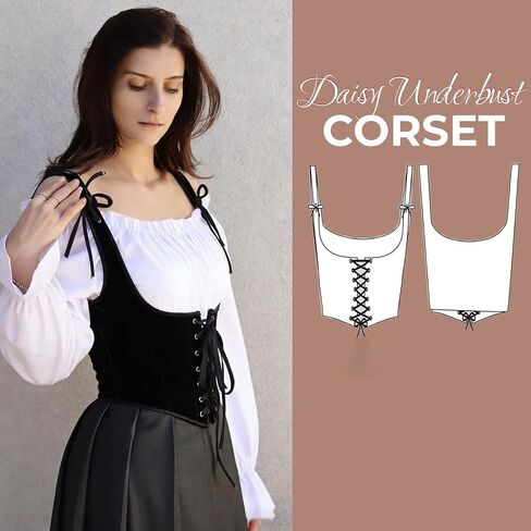 XuoAz Renaissance Underbust Corset Top for Women - Lace Up Black Velvet Bustier Overbust Bodysuit Corset in Kuwait