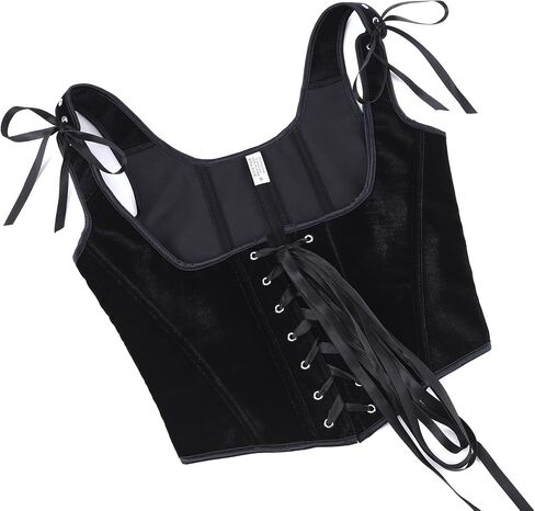 XuoAz Renaissance Underbust Corset Top for Women - Lace Up Black Velvet Bustier Overbust Bodysuit Corset in Kuwait