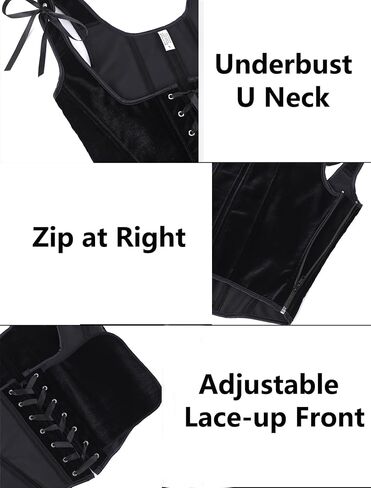 XuoAz Renaissance Underbust Corset Top for Women - Lace Up Black Velvet Bustier Overbust Bodysuit Corset in Kuwait
