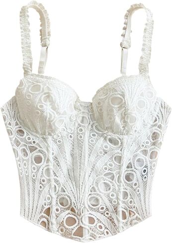 SHENHE Women's Bustier Corset Top Mesh Embroidered Spaghetti Strap Going Out Corset Party Top in Kuwait