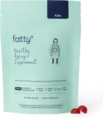 Fatty15 C15:0 Pentadecanoic Acid Gummies for Kids - 60 Vegan Gummies - 3X Cellular Benefits of Omega 3 Fish Oil - Longevity, Metabolic, Wellness & Liver Support - Gluten Free and Sugar Free in Saudi Arabia