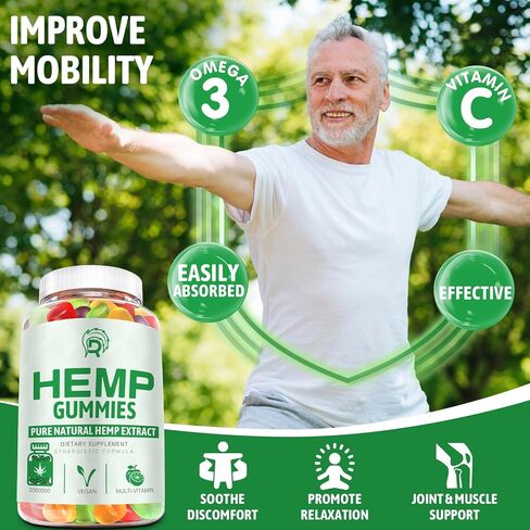 Hemp Gummies (3 Pack) for Sleep, Pain, Anxiety - High Potency Extra Strength Hemp Oil Gummies - Low Sugar Organic Bear Edible Candy Hеmp Supplement Gummy in Saudi Arabia
