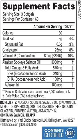 Vital Choice MSC Wild Alaskan Sockeye Salmon Oil Dietary Supplement, 180 Softgels in Saudi Arabia