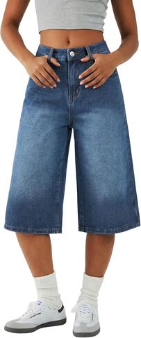 EMMIOL Womens Long Jorts Baggy Y2K High Waisted Retro Jean Shorts Trendy Streetwear Wide Leg Denim Bermudas in Kuwait