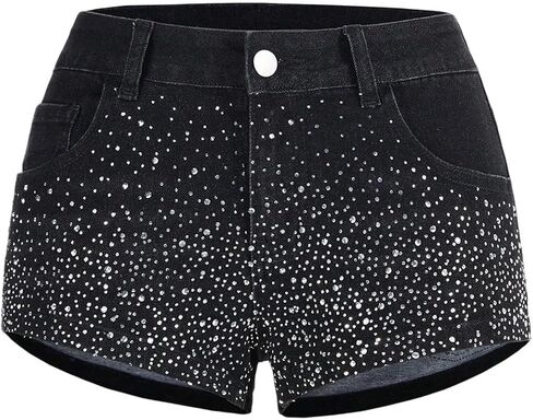 Milumia Women's Rhinestone Jean Shorts Sparkly Low Rise Stretch Y2k Mini Denim Shorts Hot Pants in Kuwait