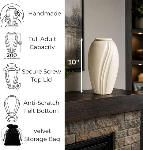 GR8 Keepsakes Lotus Modern Ivory Cremation Urn for Human Ashes Adult | Architect Designed, Premium Aluminum, Large Adult Urn, Soft Ivory Finish, Secure Screw-Top Lid, For Home Display in Saudi Arabia