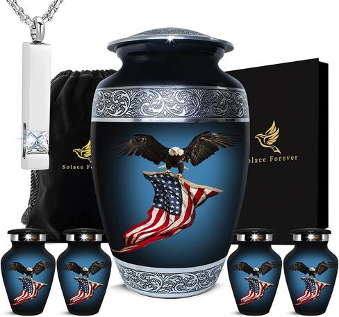 American Eagle Cremation Urns for Human Ashes Adult - Handcrafted Urn Set for Adults - Urns for Men & Women - Metal Memorial Urns Set (Black, Set of 5) in Saudi Arabia