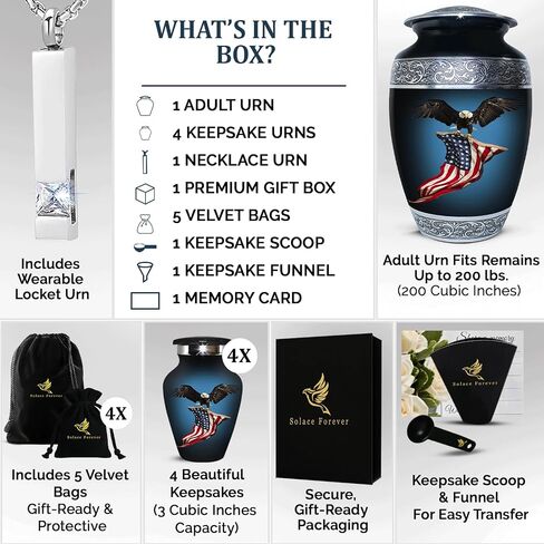 American Eagle Cremation Urns for Human Ashes Adult - Handcrafted Urn Set for Adults - Urns for Men & Women - Metal Memorial Urns Set (Black, Set of 5) in Saudi Arabia