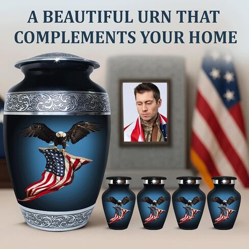 American Eagle Cremation Urns for Human Ashes Adult - Handcrafted Urn Set for Adults - Urns for Men & Women - Metal Memorial Urns Set (Black, Set of 5) in Saudi Arabia