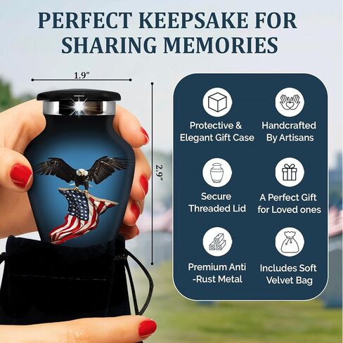 American Eagle Cremation Urns for Human Ashes Adult - Handcrafted Urn Set for Adults - Urns for Men & Women - Metal Memorial Urns Set (Black, Set of 5) in Saudi Arabia