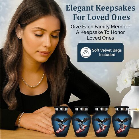 American Eagle Cremation Urns for Human Ashes Adult - Handcrafted Urn Set for Adults - Urns for Men & Women - Metal Memorial Urns Set (Black, Set of 5) in Saudi Arabia