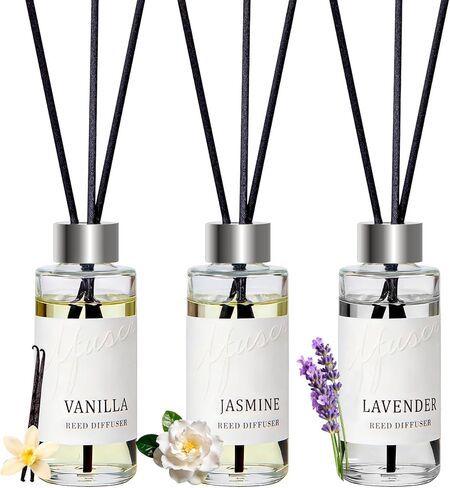 Reed Diffuser Set of 3, Jasmine, Lavender & Vanilla Scented Oil Diffusers with 15 Reeds, Long-Lasting Home Fragrance for Bedroom & Bathroom Decor, 1.7 fl oz Each, Total 5.1 oz in Saudi Arabia