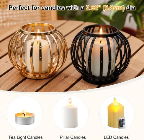 Hurricane Candle Holders for Pillar Candles - Lantern Candlestick Holder with Clear Glass Sleeve, 2 PCS Elegant Decorative Candleholders for Dining Table Centerpiece Home Decor, 2PCS, Black in Saudi Arabia