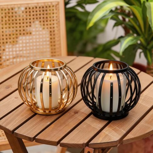 Hurricane Candle Holders for Pillar Candles - Lantern Candlestick Holder with Clear Glass Sleeve, 2 PCS Elegant Decorative Candleholders for Dining Table Centerpiece Home Decor, 2PCS, Black in Saudi Arabia