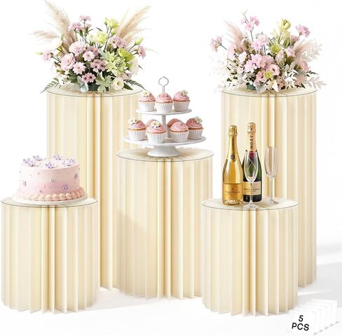 5 Pack Cylinder Stands for Party 15.7" 23.6" 31.5" Height Foldable Cardboard Tall Columns Cylinder Tables Round Cake Pedestal Stands Display Plinth Pillar for Wedding Birthday Party Decor (White) in Saudi Arabia