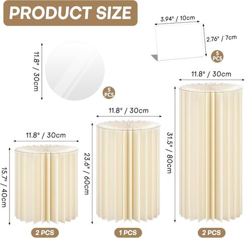 5 Pack Cylinder Stands for Party 15.7" 23.6" 31.5" Height Foldable Cardboard Tall Columns Cylinder Tables Round Cake Pedestal Stands Display Plinth Pillar for Wedding Birthday Party Decor (White) in Saudi Arabia
