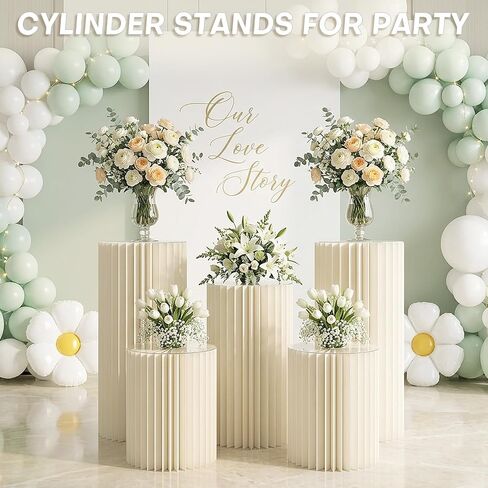 5 Pack Cylinder Stands for Party 15.7" 23.6" 31.5" Height Foldable Cardboard Tall Columns Cylinder Tables Round Cake Pedestal Stands Display Plinth Pillar for Wedding Birthday Party Decor (White) in Saudi Arabia