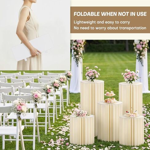 5 Pack Cylinder Stands for Party 15.7" 23.6" 31.5" Height Foldable Cardboard Tall Columns Cylinder Tables Round Cake Pedestal Stands Display Plinth Pillar for Wedding Birthday Party Decor (White) in Saudi Arabia