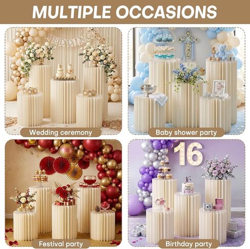 5 Pack Cylinder Stands for Party 15.7" 23.6" 31.5" Height Foldable Cardboard Tall Columns Cylinder Tables Round Cake Pedestal Stands Display Plinth Pillar for Wedding Birthday Party Decor (White) in Saudi Arabia