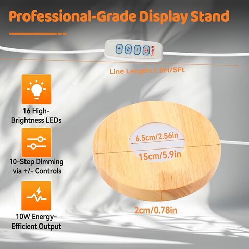 5.9 Inch Wood LED Light Base, Crystal Display Stand with 3 Light Modes and 10-Level Dimming for Acrylic, Crystal, Night Light, Glass Resin Art in Kuwait
