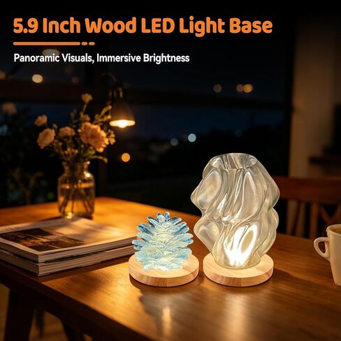 5.9 Inch Wood LED Light Base, Crystal Display Stand with 3 Light Modes and 10-Level Dimming for Acrylic, Crystal, Night Light, Glass Resin Art in Kuwait