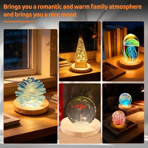 5.9 Inch Wood LED Light Base, Crystal Display Stand with 3 Light Modes and 10-Level Dimming for Acrylic, Crystal, Night Light, Glass Resin Art in Kuwait