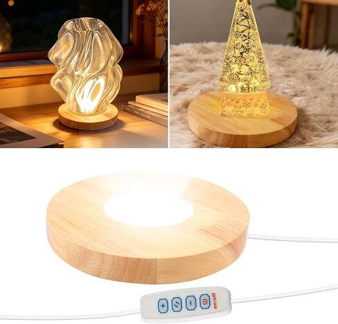 5.9 Inch Wood LED Light Base, Crystal Display Stand with 3 Light Modes and 10-Level Dimming for Acrylic, Crystal, Night Light, Glass Resin Art in Kuwait