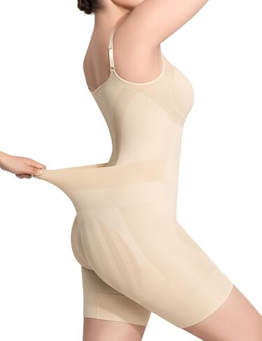 Shapewear Bodysuit Tummy Control Mid Thigh Bathroom-Friendly | Seamless Shapewear Bodysuit for women,No Rolling, Cross Jacquard Compression, Ruched Hip Butt Lifter, Postpartum Daily Wear in Saudi Arabia