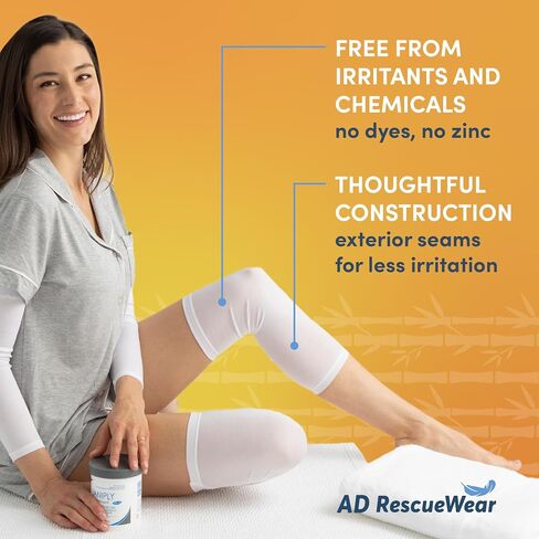 Wrap-E-Soothe AD Rescuewear Eczema Arm and Leg Sleeves - Nighttime Comfort for Adults and Teens - Breathable Leg and Arm Wrap - Eczema Itch Relief - Ultra-Soft and Soothing TENCEL™ Fabric (Small) in Saudi Arabia