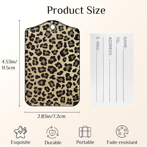 2 PCS Luggage Travel Tags for Suitcases,Cute PU Leather Name Tag with Privacy Cover&ID Label Address Card&Durable Metal Ring Suitable for Men Women Handbags Backpack, Leopard Dark Brown in Saudi Arabia