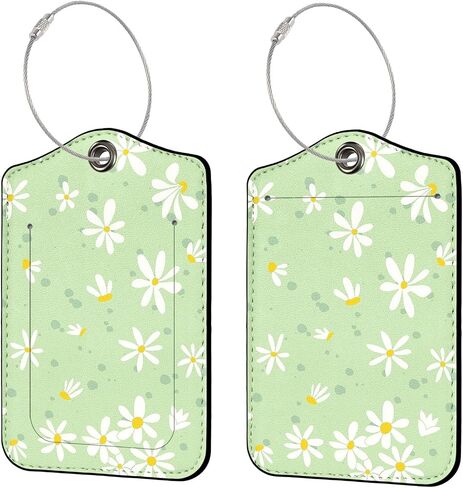 2 PCS Luggage Travel Tags for Suitcases,Cute PU Leather Name Tag with Privacy Cover&ID Label Address Card&Durable Metal Ring Suitable for Men Women Handbags Backpack, Leopard Dark Brown in Saudi Arabia