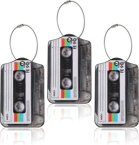 3pcs Funny Luggage Tag, Leather Cassette Tape Luggage Tags, Novelty Luggages Tags with Privacy Cover and Address Card for Boarding Pass Women & Men in Saudi Arabia