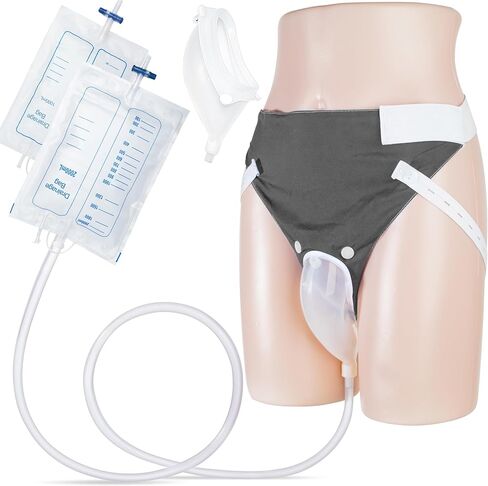 Wearable Urine Collector for Men with External Catheter Funnel, Reusable Silicone Design with Anti Kink Tube, Includes 1000ml and 2000ml Reusable Collection Bags Elderly Male Grey in Saudi Arabia