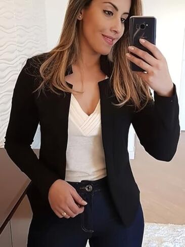سترة نسائية صلبة للعمل كاجوال مفتوحة من الأمام للحياة اليومية والمكتب والعمل للسيدات ملابس خارجية خفيفة الوزن in Kuwait