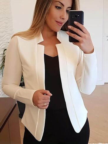 سترة نسائية صلبة للعمل كاجوال مفتوحة من الأمام للحياة اليومية والمكتب والعمل للسيدات ملابس خارجية خفيفة الوزن in Kuwait