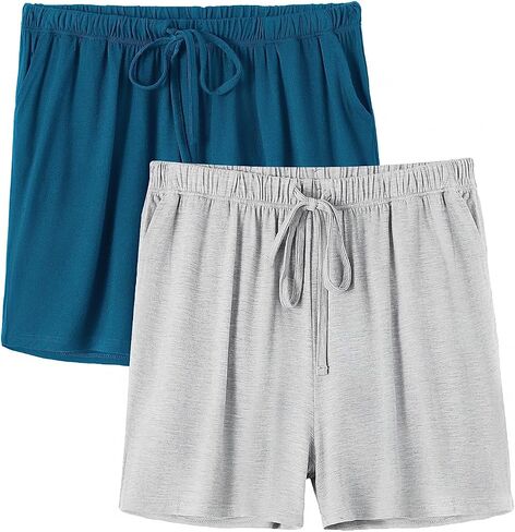 Accbiety Womens Pajama Shorts Sleep Lounge Shorts Stretchy Pajama Pants Soft Sleepwear Bottoms 2 Pack in Saudi Arabia