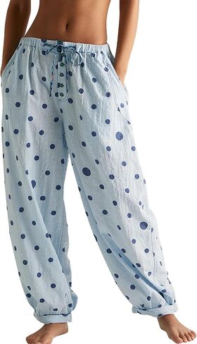 Anoumcy Polka Dots Pajamas Pants Women Lounge Going Out Vacation Lightweight Long Bloomers Loose Fit Casual PJ Pants in Saudi Arabia