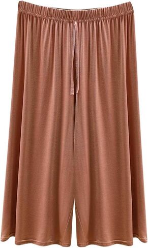 Womens Summer Capris Soft Modal Lounge Loose Fit Flowy Pajama Pants Lighweight Comfy Knee Length Sleep Trousers in Saudi Arabia