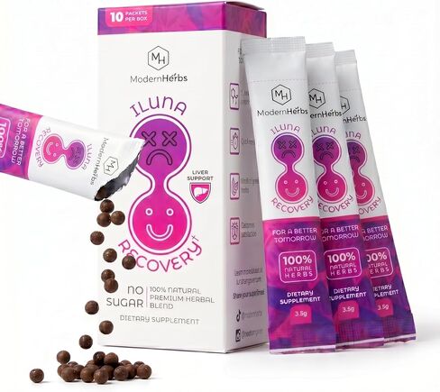 ILUNA Recovery Fast-Acting Herbal Hangover Relief – Premium Milk Thistle with Detox Herbs & Natural Pebbles – Liver Support & Inflammation Balance – Max Strength (10 Pk) in Saudi Arabia