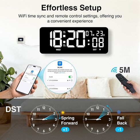 XREXS 12.2" Large Digital Wall Clock with Remote Control, LED Display Shows Time/Calendar/Seconds, Count-Up & Count-Down Timer, Dual Alarms for Home, Office & Classroom in Saudi Arabia