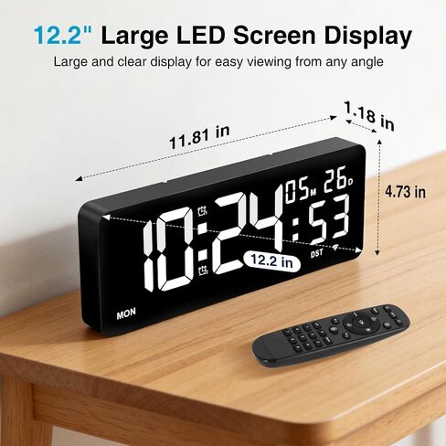XREXS 12.2" Large Digital Wall Clock with Remote Control, LED Display Shows Time/Calendar/Seconds, Count-Up & Count-Down Timer, Dual Alarms for Home, Office & Classroom in Saudi Arabia